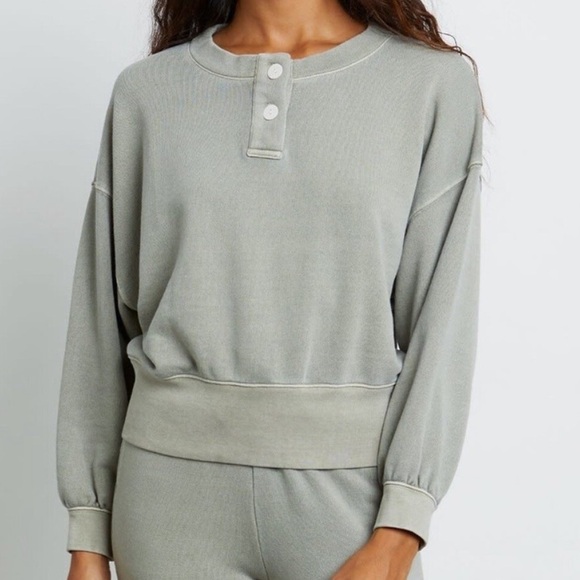 Rails Tops - Rails Erin Cropped Ribbed Henley Sweatshirt Small
